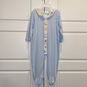 Bella Bliss Collared Pima Footie in
Blue w/White Fabric Ruffle Collar Size 24Mo